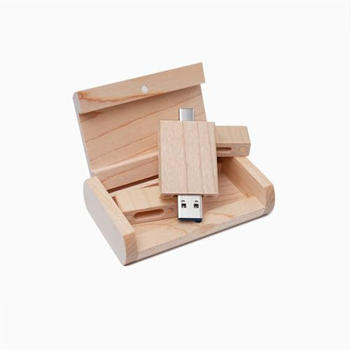 Yaxiny Lönnträlåda USB C-minne 128 GB OTG, USB 3.0 Flashenhet, Typ C Minnessticka för USB A och Android Smartphone