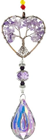 Amethyst Sun Catchers for Windows, Tree of Life Natural Chakra Healing Crystal Stone Spiritual Gifts for Adult Women, Novelty Natural Quartz Gemstone Pendant Rainbow Maker Suncatcher for Ladies Girls