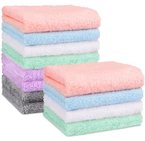 Orighty Baby Wash Cloths, 12 Pack Microfiber Coral Fleece Baby Face Towels, Soft and Absorbent Washcloths for Newborns/Infants/Toddlers, Gentle on Delicate Skin, Face Hands and Body, 17.8 x 22.9 cm
