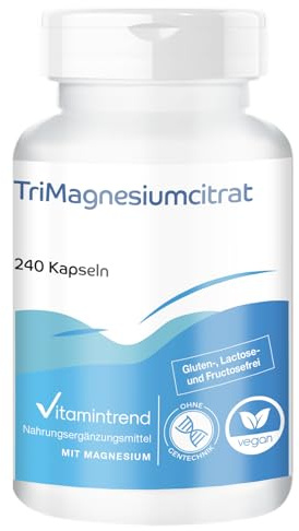 Tri-magnesiumcitrat - 240 kapslar - perfekt för idrottare - hög dos - vegan - biotillgängliga kosttillskott från Tyskland | Vitamintrend