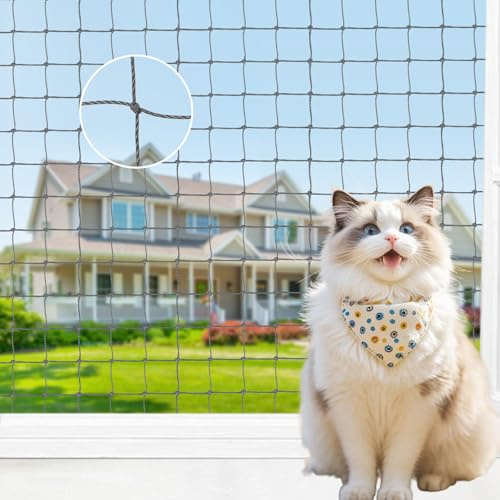 YedZen Katnät för balkong, 3 x 4 m kattnät, trådförstärkt med fästlina och buntband, UV-beständig/bit/rivbeständigt kattskyddsnät, balkongnät för fönster terrass
