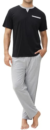 TeJoyce Pigiama Uomo Cotone, Pigiami Due Pezzi Maniche Corte e Pantaloni Lunghi con Tasche Completo Estivo e Invernale per Casa Leggero e Morbido, Abbigliamento Casa Morbido e Leggero per Uomo