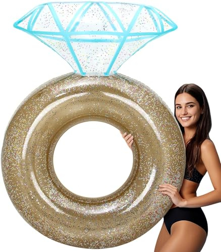Enorm uppblåsbar diamantring pool-flottör – ungkarl/förlovning/bröllopsfest dekor och strandpoolleksak för vuxna