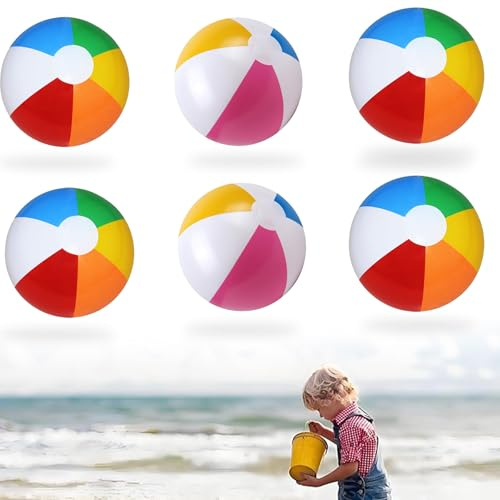 MisFun 6 Pièces Ballon Piscine, Ballon de Plage Gonflable pour Enfants Adultes, Multicolore Rayées, D'Été Ball Gonflable Piscine pour Enfants Adultes, Fête à la Piscine, Activités Extérieures