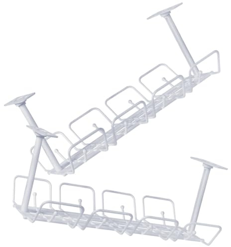 GALPADA Organizador De Cables Debajo del Escritorio 2 Piezas para Oficina y Hogar Bandeja Metal Blanca Soporte Gestión De Cables Ocultos y Fuentes De Alimentación