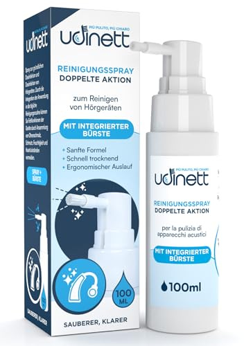 Spray para Audífonos con Cepillo - Limpiador en Aerosol Limpio Udinett 100ml Elimina la Suciedad y Cerumen - Efecto Inmediato para la Limpieza de Auriculares Bluetooth - Fórmula sin Alcohol