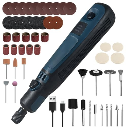 Outil Rotatif Multifonction Sans Fil, 50 Pcs Accessoires, 3.6V Outil Rotatif électrique à 3 Vitesses, Mini Perceuse Sans Fil, Rotary Tool Kit pour Ponçage, Polissage, Perçage, Meulage