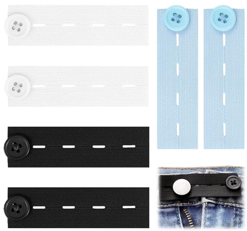 kclkda 6 Pieces Elastic Waist Extenders, Adjustable Waist Extender Button Extenders Men and Women Elastic Button Extender Pants Waist Extension for Trousers Jeans Pregnant Trousers (3 Colors)