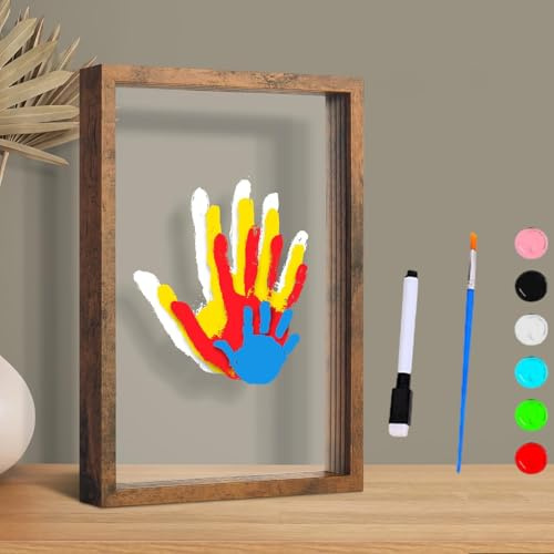 Set di cornici per impronte a mano, in legno, con 6 colori acrilici, kit di promemoria fai da te, da appendere, cornice stampata a mano, regalo personalizzato per famiglie (nero)