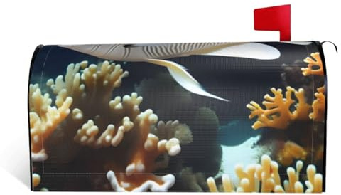 Weiß-goldene Fisch-Briefkasten-Abdeckung mit Magnetverschluss, 64 x 53 cm, langlebige Outdoor-Dekoration für Festival-Saison