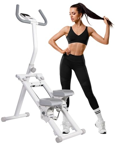 LEAFIA Stair Stepper für Zuhause, Vertikale Klettermaschine Stairmaster für Ganzkörper-Workouts, Faltbares Kompaktes Klettergerät mit LCD-Display, Verstellbare Lenker & Pedale (Weiß, Mit Halterung)