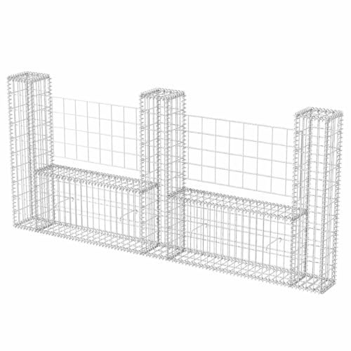 QJBSAVVA Gabbione a forma di U in acciaio zincato, 240 x 20 x 100 cm, cestino per pietra, gabbione, cestino in filo metallico, da giardino, protezione dal rumore, parete di sostegno, larghezza delle
