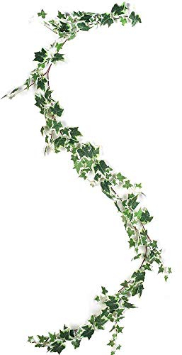 JUSTOYOU 6,2ft Ivy Leaves Garland Künstliche PflanzenEnglish Ivy Wedding Garland Hängende Laub Vine Plants für Home Wall Dekor (Weißer Efeu)