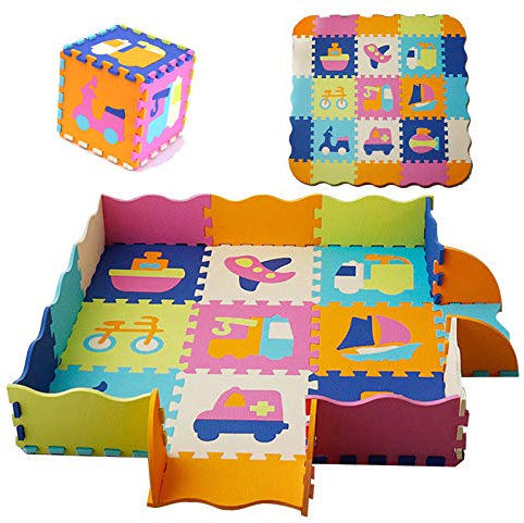 HB.YE Bunt Teppich Krabbelmatte Spielmatte Babymatte Puzzlematte Baby Schaumstoff Puzzle Matte Ab Null Kinder Spielteppich Spielmatte Baby Krabbeln Boden Schlafzimmer Yoga Turnhalle (Auto, 9 Teilig)
