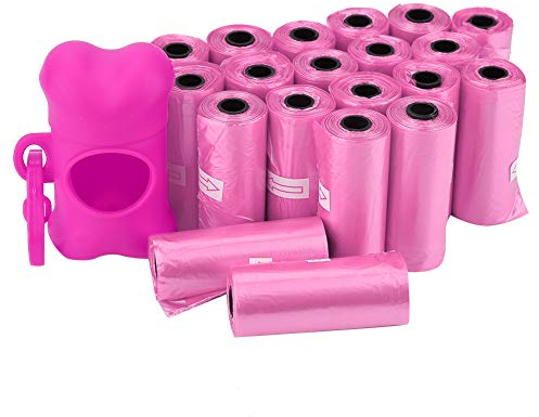 Hundekotbeutel, Kotbeutel für Hunde, 20 Rolls Haustier Hund Kunststoff Sauber Müll Abfallbeutel Mit Knochenform Beutelspender Halter, Rosa