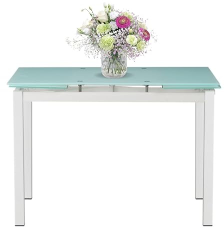 Mar.c.a. Design - Tavolo da Pranzo Allungabile Rettangolare 110x70x76 cm - Allungabile Fino a 180 Cm - Struttura in Acciaio Bianco e Piano in Vetro - Made in Italy