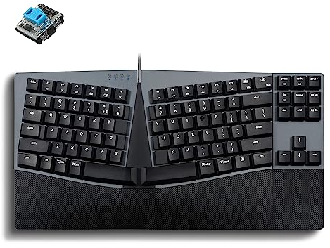 Perixx PERIBOARD335BL Kabelgebundene ergonomische mechanische kompakte Tastatur – Flache Blaue Klickschalter – programmierbare Funktion mit MakroTasten – kompatibel mit Windows und Mac OS X – US
