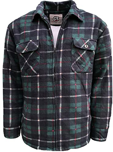 Kapray Clothing Mens Padded Shirt Fur Lined Lumberjack Hooded Fleece Lumberjacket Sherpa Anti Peel Quilted ThermalWarm Check Shirt (as8, alpha, x_l, regular, regular, Green)
