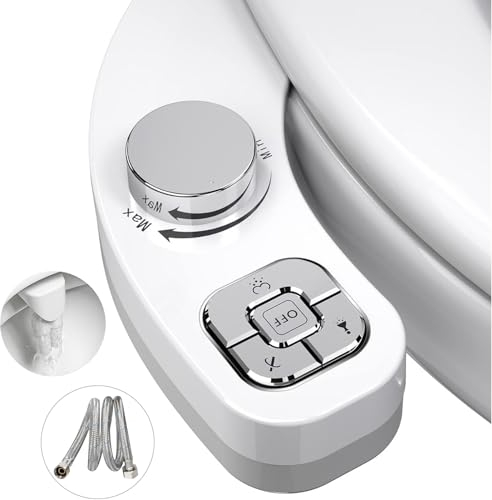 PENDEJATO Bidet Aufsatz Für Toilette, Nichtelektrisch Schlankes Druckknopf Bidet WC, Einziehbare Selbstreinigende Doppeldüsen（Verstopfungsschutz）Und Drehknopf Zur Einstellung Des Wasserdrucks (Silber)