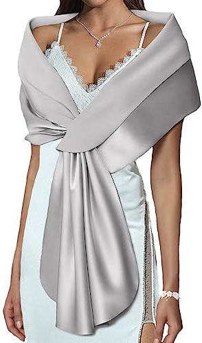 EASEDAILY Women's Shawls and Wraps for Evening Dresses Wedding Scarf Elegant Bridal Stoles Shrug for Bride and Bridesmaid, C-silver, US 4-10 (S)