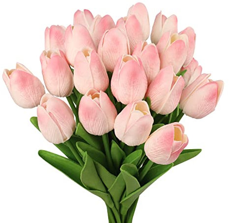 N&T NIETING Lot de 12 Tulipes artificielles Roses avec Touche réaliste pour Bouquet de Mariage, Saint-Valentin, fête des mères, décoration de la Maison