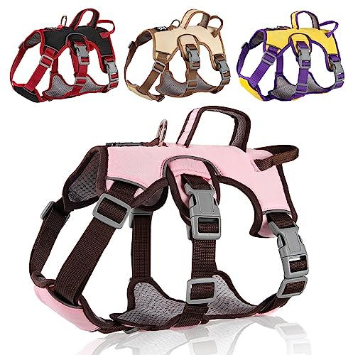 LiebeDD Hundegeschirr für Kleine Mittelgroße Hunde Welpen Geschirr, Anti Zug Geschirr Hund Sicherheitsgeschirr Ausbruchsicher, Panikgeschirr für Hunde Zuggeschirr Hund, Rosa, L