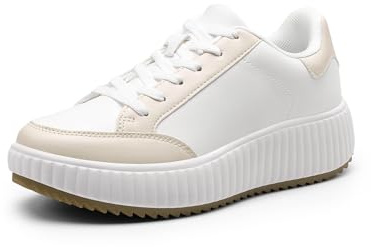 DREAM PAIRS Women Platform Chunky Trainers Sneakers Dee Comfortable Casual Fashion Sneaker,Size 7,White/Apricot,SDFN2413W