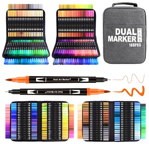 Gelanty Colouring Pens, 168 Colors Felt Tip Pens Dual Tip Brush Pens, Art Drawing Pens for Painting, Writing, Drawing and Sketching