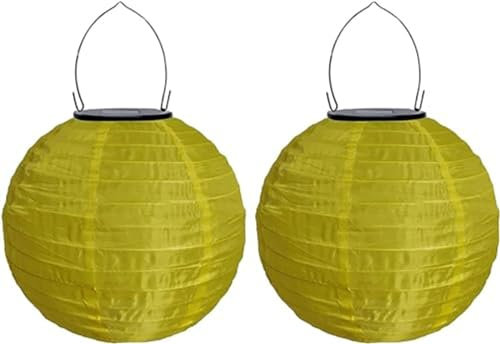 Lampions Solar Außen Wetterfest, Yeehliny Solar LED Laterne Wasserdicht Nylon Hängende Gartenlaterne, Solarlampions für Außen, LED Lampion Solar Lichterkette Aussen (20cm/2 Stück/Gelb)