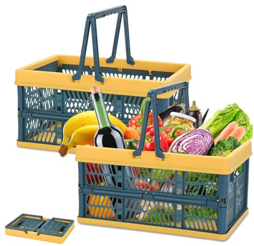 Kleine Klappbox Faltbar mit Henkel 2 Stück Klappkiste Plastik 30.5 * 20 * 15cm Klappbox mit Henkel, Faltbarer Einkaufskorb, Einkaufskorb Klappbar für Zuhaue, Picknicks, SupermäRkte