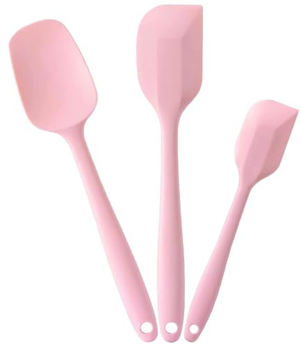 V-Kitpater Silicone Spatula Set for Cooking Baking and Mixing, Food Grade Rubber Spatulas, High Heat Resistant for Nonstick Cookware, Dishwasher Safe BPA-Free, Pink Kitchen Utensils, Pack of 3