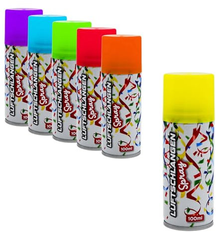 Spetebo Luftschlangenspray 100 ml fluoreszierend - 6er Pack - Karneval Deko Sprüh Luftschlangen in 6 bunten Farben - Karnevalsdeko Faschingsdeko Geburtstagsdeko Partydeko Girlande