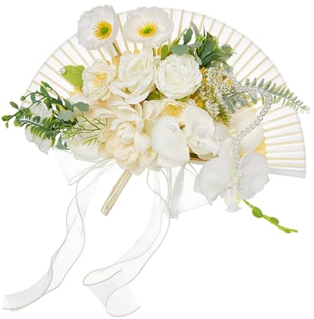 Sclmgo Ramo de Novia con Flores para La Novia, Ramo de para Damas de, Ideal para Despedidas de Soltera, Festivales Y Fiestas de Graduación, Blanco, Individual