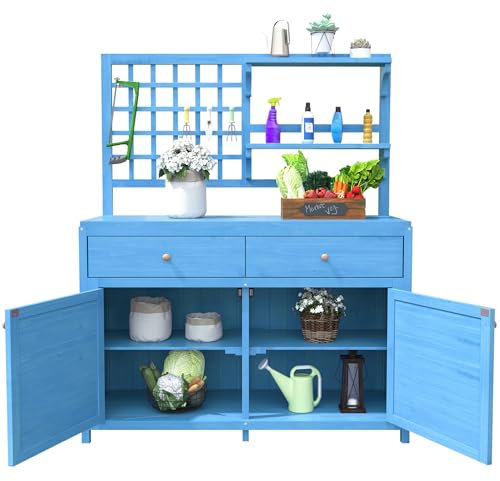 Armoire de jardin, armoire à outils de jardin, abri de rangement avec étagères, armoire d'extérieur, abri de terrasse, balcon, abri à outils, meuble de jardin (bleu)