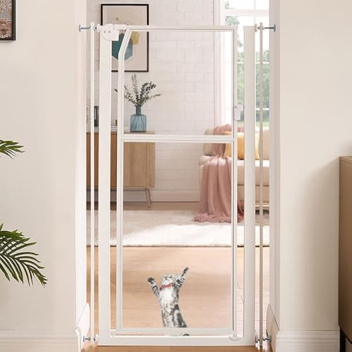 unipaws 142 cm extra hög husdjursgrind, klar hög kattgrind, 75–85 cm bred ingen borrning tryckmonterad hundgrind för dörröppning, hall, trappor, vit