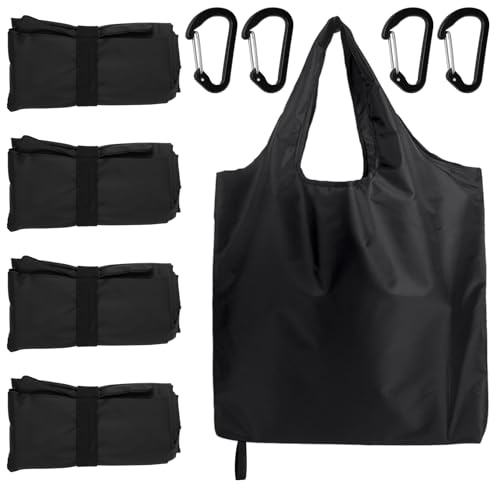 4 Pezzi einkaufstasche faltbar mit karabiner, 56x43 cm Tessuto Oxford Borsa Shopper Ecologica, Leggero Borsa Della Spesa Tascabile, Borsa Spesa Pieghevole Grande per luso quotidiano take out storage