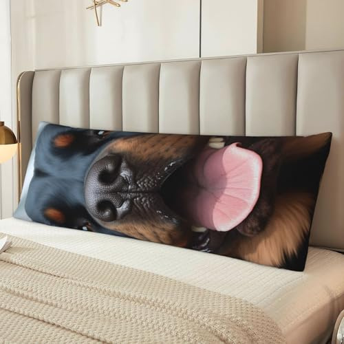 Federa per cuscino con testa di Rottweiler, con lingua di cane, in microfibra, lunga, regalo per donne e uomini, ultra morbida e accogliente, con cerniera nascosta, per decorazione domestica, 50 x 137