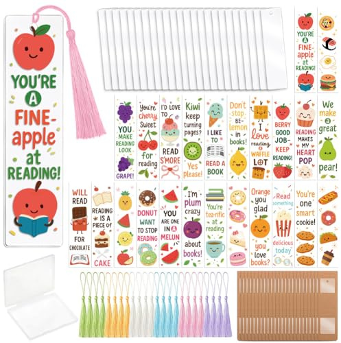 Peacoblue kit 121 pcs fabrication marque-pages UV DTF série fruits, artisanat acrylique pour femmes, hommes, jeunes, adultes, autocollants DIY mignons pour étudiants, enseignants, amateurs de livres