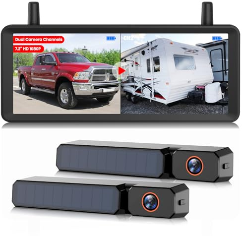 Solar Rückfahrkamera Kabellose 2 Kamera mit 7,2“ Split-Screen Monitor