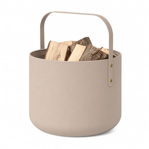 Livlig53 - Cesta porta legna in metallo, cestino per legna da ardere con manico, grande cesto per legna da ardere 36 x 44 cm, cestino per legna come accessorio per caminetto, cestino di stoccaggio con