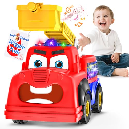 Talking Fire Truck Toy for Toddlers 18M+, Interactive Fire Engine with Voice Repeat and Moving Mouth, Lights, Siren Sounds & Music, Rescue Truck Gift for Boys Girls 18 Months and Up