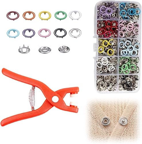 Finyoffiy Metal Snaps Buttons Sets 100 Sets Metal Buckle and Pressure Pliers Snap Replacement Kit for Fabric for DIY Crafts Clothes Hats and Sewing (Multicolor)
