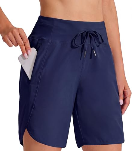 Aseniza Women's Running Shorts Gym Sports Ladies Joggers High Waisted Navy