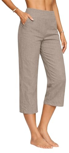 Pantalones Lino Mujer Verano Frescos 3/4 Algodón Pantalon Capri Anchos Comodos Pantalón De Vestir Elegante Ligeros Pantalones Fluido con Bolsillos Cintura Elastica Vintage Moda Boho Playa Casa 2026