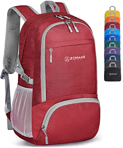 ZOMAKE Lightweight Packable Backpack 30L, Foldable Hiking Backpacks Water Resistant Compact Folding Daypack for Travel(Red)