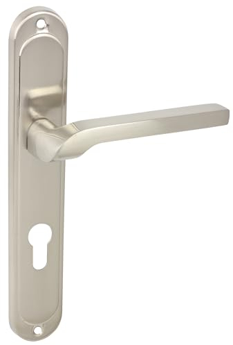 domino Türgriff 72 Drückergarnitur PZ - Profilzylinder Set Türklinke für Zimmertür, Bürotür, Kellertür & Innentür L-Form Türbeschläge aus Aluminium Silber Türdrückergarnitur NEMO M9