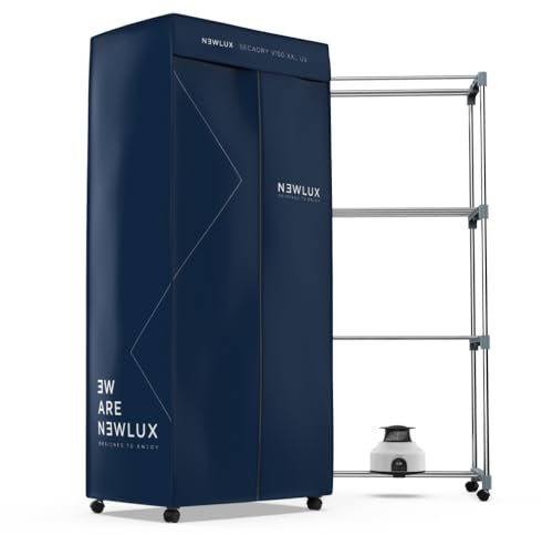 Newlux - Séchoir à Linge Électrique Portable Secadry (1200W) avec Lumière UV pour Désinfecter. Capacité 15Kg, Temp. 180min, 4 Niveaux. Séchoir par Ventilation idéal comme Armoire et Séchoir, Bleu