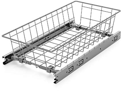 Korbauszug Schrankauszug Korbschublade| komplett vormontiert | Farbe Silber | verstellbar | Kugelgeführt | Für Schrankbreite 50 cm (verstellbar 45,5 – 51 cm) / Höhe 12 cm