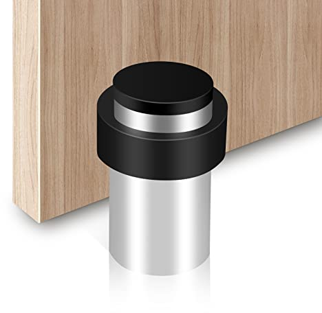 Door Stopper, Floor Mount Door Stop, Polished Stainless Steel Door Bumper Cylinder Solid Rigid Doorstop with Rubber Decorative Safety Door Holder for Home Office Commercial Silver