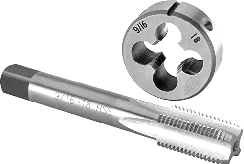 Burkit 9/16 Zoll-18 UNF Gewindebohrer und Schneideisen Set Rechtshänder, 9/16 x 18 UNF Maschinengewindebohrer und runde Schneideisen